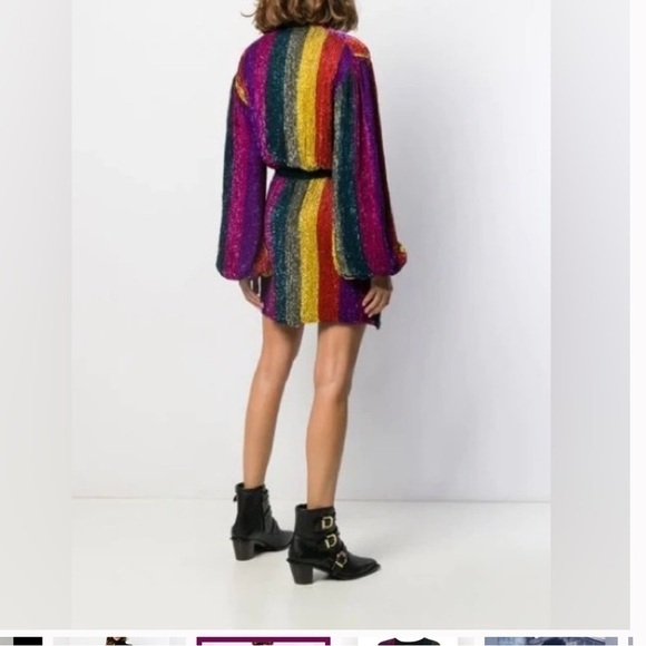 NWT RETROFETE GABRIELLE SEQUIN ROBE DRESS MULTI STRIPE SIZE MEDIUM - Picture 3 of 9